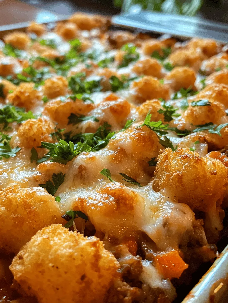 If you’re in search of a comforting and hearty dish that brings joy to family dinners, gatherings, or potlucks, look no further than the Cheesy Tater Tot Casserole. This delightful recipe combines the irresistible crunch of tater tots with a medley of savory ingredients, creating a dish that is not only satisfying but also incredibly easy to prepare. The nostalgic factor of tater tots evokes warm memories of childhood, making this casserole a favorite among both kids and adults alike.