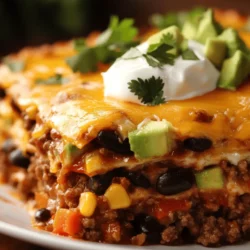 The Mexican Layered Casserole is a vibrant and flavorful dish that embodies the heart and soul of Mexican cuisine. This comforting casserole is a delightful fusion of ingredients that come together to create a satisfying meal perfect for family dinners or casual gatherings with friends. Its popularity stems from the ease of preparation, the ability to feed a crowd, and the tantalizing flavors that burst forth with every bite. Imagine layers of seasoned meat, fresh vegetables, and melted cheese, all harmoniously mingling in a warm, cheesy embrace—this dish is sure to be a hit.