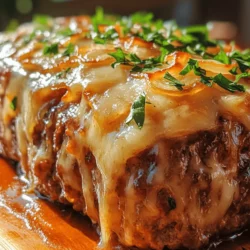 If you’re searching for a dish that effortlessly marries comfort food with gourmet flair, look no further than the Crockpot French Onion Meatloaf with Melted Swiss Cheese. This recipe not only satisfies your cravings but also elevates the classic meatloaf to a new level, infusing it with the rich and savory flavors reminiscent of French onion soup. The slow cooking method ensures that the meatloaf is tender, juicy, and packed with flavor, making it perfect for busy weeknights or a cozy weekend dinner.