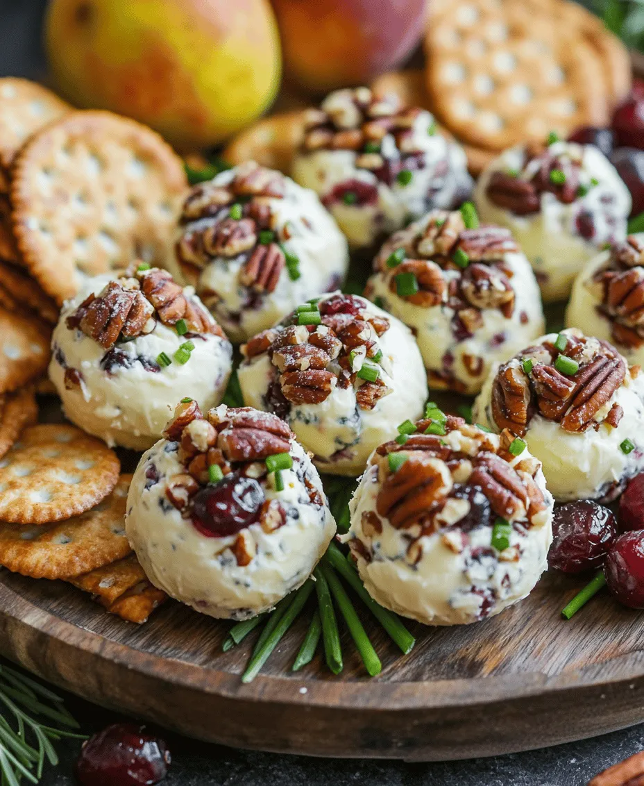 In the realm of appetizers, few dishes manage to capture the essence of flavor, texture, and presentation quite like cheese balls. Think about it: a perfectly crafted cheese ball can elevate any gathering, drawing guests in with its inviting aroma and delightful appearance. This article dives into the delightful world of <strong>Cranberry Pecan Cheese Balls</strong>, a perfect blend of creamy cheese, tangy cranberries, and crunchy pecans. This dish is not just an appetizer; it’s a celebration of flavors and textures that makes it an ideal choice for gatherings, parties, or even a cozy night in. With a simple preparation process and an impressive result, this dish is bound to tantalize your taste buds and impress your guests.” /></p>
</p>
<h3>Coating with Pecans: Tips for an Even and Attractive Finish</h3>
</p>
<p>Coating your cranberry pecan cheese balls with crushed pecans not only adds a delightful crunch but also enhances the visual appeal of your appetizer. To achieve an even and attractive finish, follow these simple tips:</p>
</p>
<p>1. <strong>Choose Fresh Pecans</strong>: Start with high-quality, fresh pecans. Toasting them lightly in a pan for a few minutes can intensify their flavor and make them more fragrant. Ensure they are cooled before using them for the coating.</p>
</p>
<p>2. <strong>Chop Uniformly</strong>: For a consistent look, chop the pecans into small, even pieces. This uniformity will help the cheese balls achieve a more polished appearance and ensure that each bite contains a balanced amount of coating.</p>
</p>
<p>3. <strong>Roll Firmly</strong>: When you coat the cheese balls, use a gentle but firm rolling motion to ensure that the pecans adhere well. If the cheese mixture is too soft, consider chilling it slightly before rolling to maintain shape and make coating easier.</p>
</p>
<p>4. <strong>Use a Baking Sheet</strong>: Lay the coated cheese balls on a parchment-lined baking sheet. This will prevent them from sticking and make for easier clean-up later.</p>
</p>
<p>5. <strong>Add a Touch of Color</strong>: For an even more visually appealing finish, consider mixing in finely chopped herbs like parsley or chives into the pecans before coating. This adds a pop of color and freshness to the presentation.</p>
</p>
<h3>Chilling for Best Results: Understanding the Importance of Refrigeration</h3>
</p>
<p>After your cheese balls are coated, refrigeration is crucial for achieving the best flavor and texture. Here’s why chilling is important:</p>
</p>
<p>1. <strong>Firming Up</strong>: Allowing the cheese balls to chill in the refrigerator for at least 2 hours helps them firm up. This makes them easier to slice and serve, preventing them from becoming too soft or falling apart during serving.</p>
</p>
<p>2. <strong>Flavor Development</strong>: Chilling the cheese balls also allows the flavors to meld together. The tartness of the cranberries, the richness of the cream cheese, and the nuttiness of the pecans will harmonize beautifully when given time to marry.</p>
</p>
<p>3. <strong>Serving Temperature</strong>: Cheese balls are best served cold or at room temperature. Chilling them ensures that they retain their shape and that the flavors are at their peak when you serve them to your guests.</p>
</p>
<p>4. <strong>Make Ahead Option</strong>: Preparing your cheese balls a day in advance is a great time-saver. Just roll and coat them, refrigerate, and they will be ready to impress your guests at any gathering!</p>
</p>
<h3>Serving Suggestions: Elevating Your Cheese Ball Experience</h3>
</p>
<p>Presenting your cranberry pecan cheese balls in an enticing manner can enhance your guests’ overall experience. Here are some ideas to elevate your cheese ball presentation:</p>
</p>
<h4>Crackers: Choosing the Right Types for a Balanced Palate</h4>
</p>
<p>Selecting the right crackers is essential to complement the rich flavors of the cheese balls. Here are some suggestions:</p>
</p>
<p>– <strong>Water Crackers</strong>: These are light and crisp, allowing the cheese and cranberry flavors to shine without overpowering them.</p>
<p>– <strong>Whole Grain Crackers</strong>: Adding a nutty flavor and a bit of texture, whole grain crackers pair well with the richness of the cheese.</p>
<p>– <strong>Herbed Crackers</strong>: For an extra layer of flavor, opt for herb-infused crackers that can enhance the overall taste experience.</p>
</p>
<p>Offer a variety of crackers on a wooden board, allowing guests to mix and match with the cheese balls for a delightful treat.</p>
</p>
<h4>Fresh Fruits: Complementary Flavors that Enhance the Dish</h4>
</p>
<p>Fresh fruits can provide a refreshing contrast to the richness of the cheese balls. Consider including:</p>
</p>
<p>– <strong>Apple Slices</strong>: Crisp and slightly tart, apples make a great pairing with the sweet and creamy cheese.</p>
<p>– <strong>Grapes</strong>: Their juicy sweetness complements the tanginess of the cranberries beautifully.</p>
<p>– <strong>Pears</strong>: Soft, sweet, and slightly buttery, pears enhance the flavor profile of the cheese balls.</p>
</p>
<p>Arrange these fruits artistically around the cheese balls on a serving platter for a colorful and inviting spread.</p>
</p>
<h4>Plating Techniques: Creating an Inviting Presentation</h4>
</p>
<p>Creating an attractive presentation can turn your cheese balls into the centerpiece of your appetizer table. Here are some plating techniques:</p>
</p>
<p>– <strong>Use a Cake Stand</strong>: Elevate the cheese balls on a cake stand or pedestal for a stunning display.</p>
<p>– <strong>Garnish with Herbs</strong>: Fresh herbs, such as rosemary or thyme sprigs, can bring a touch of green and freshness to your presentation.</p>
<p>– <strong>Add Dips</strong>: Consider serving with a small bowl of honey or a fruit chutney on the side, allowing guests to dip as they please.</p>
</p>
<p>These small touches can transform your simple cheese balls into an elegant appetizer that will impress your guests.</p>
</p>
<h3>Nutritional Information: Balancing Indulgence with Health</h3>
</p>
<p>While cranberry pecan cheese balls are undoubtedly a delicious treat, understanding their nutritional value can help you enjoy them in moderation. Here’s a breakdown of the key ingredients:</p>
</p>
<p>– <strong>Cream Cheese</strong>: While rich in flavor, cream cheese is also high in calories and fat. Opting for reduced-fat cream cheese can help lighten the dish.</p>
<p>– <strong>Cranberries</strong>: Dried cranberries offer a good source of antioxidants, fiber, and vitamins, though they can be high in sugar. Look for unsweetened or low-sugar options to keep the dish healthier.</p>
<p>– <strong>Pecans</strong>: Packed with healthy fats and protein, pecans are a great addition. Just be mindful of portion sizes, as nuts can be calorie-dense.</p>
</p>
<h4>Understanding Portion Sizes and Health Considerations</h4>
</p>
<p>When serving cheese balls, aim for portions of about 1-2 tablespoons per person. This allows guests to enjoy the flavor without overindulging. Consider these health tips:</p>
</p>
<p>– <strong>Balance with Veggies</strong>: Serve with a side of fresh vegetables like celery sticks or bell pepper slices for a healthy crunch.</p>
<p>– <strong>Pair Wisely</strong>: If you’re serving other rich appetizers, keep the cheese balls as a smaller part of the spread to balance the overall meal.</p>
</p>
<h4>Exploring Potential Substitutions for Dietary Restrictions</h4>
</p>
<p>For those with specific dietary needs, there are several substitutions you can consider:</p>
</p>
<p>– <strong>Dairy-Free Option</strong>: Use a dairy-free cream cheese alternative made from nuts or soy.</p>
<p>– <strong>Gluten-Free Crackers</strong>: Choose gluten-free crackers for those with gluten sensitivities.</p>
<p>– <strong>Nut-Free</strong>: Substitute the pecans with seeds, such as sunflower seeds or pumpkin seeds, for a nut-free version.</p>
</p>
<p>These substitutions can make your cheese balls accessible to a broader audience while maintaining their delightful flavor.</p>
</p>
<h3>Variations of Cranberry Pecan Cheese Balls</h3>
</p>
<p>If you’re looking to put a creative twist on the classic cranberry pecan cheese balls, here are some exciting variations to consider:</p>
</p>
<h4>Herbed Cheese Balls: Adding Fresh Herbs for a Fragrant Touch</h4>
</p>
<p>Incorporating fresh herbs can elevate the flavor of your cheese balls. Try adding finely chopped chives, parsley, or dill to the cheese mixture for an aromatic touch. Not only will this add flavor, but it will also enhance the visual appeal with vibrant green flecks.</p>
</p>
<h4>Spicy Options: Incorporating Jalapeños or Hot Sauce for Heat</h4>
</p>
<p>For those who enjoy a bit of heat, consider mixing in finely chopped jalapeños or a few dashes of hot sauce into the cheese mixture. This spicy variation will give your cheese balls an exciting kick that contrasts beautifully with the sweetness of the cranberries.</p>
</p>
<h4>Nut-Free Versions: Alternative Coatings for Those with Allergies</h4>
</p>
<p>If you need to make your cheese balls nut-free, there are various alternatives for coating. Consider rolling the cheese balls in crushed pretzels, sunflower seeds, or even toasted coconut flakes for a unique flavor and texture.</p>
</p>
<h3>Conclusion: A Timeless Appetizer for Every Occasion</h3>
</p>
<p>Cranberry pecan cheese balls are a versatile and timeless appetizer that can grace any gathering, from casual get-togethers to elegant dinner parties. Their rich flavors, delightful textures, and beautiful presentation make them a crowd favorite.</p>
</p>
<p>Encouraging readers to try this recipe ensures that they can create memorable moments with loved ones, celebrating the joy of sharing delicious food. Whether you stick to the classic recipe or explore exciting variations, these cheese balls are sure to become a staple in your entertaining repertoire. So gather your ingredients, roll up your sleeves, and get ready to impress your guests with this irresistible appetizer!</p>
</div>