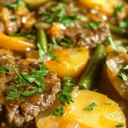 The Hearty Amish Hamburger Steak Bake is a warm, comforting dish that brings the essence of home-cooked meals right to your dining table. Rooted deeply in Amish cuisine, this recipe evokes nostalgia and embodies the spirit of filling family dinners that are meant to be shared. The combination of savory hamburger steaks, tender potatoes, and vibrant green beans creates a symphony of flavors and textures that is sure to satisfy even the heartiest of appetites.