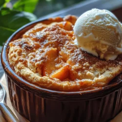 Peach cobbler is more than just a dessert; it is a nostalgic journey that transports you back to sun-drenched summer afternoons, family gatherings, and the comforting aroma of homemade goodness wafting through the kitchen. This beloved treat has a special place in the hearts of many, evoking memories of cherished moments spent with loved ones. With its warm, juicy peaches enveloped in a golden, flaky crust, the dessert perfectly encapsulates the comforting flavors and textures that define classic American cuisine.