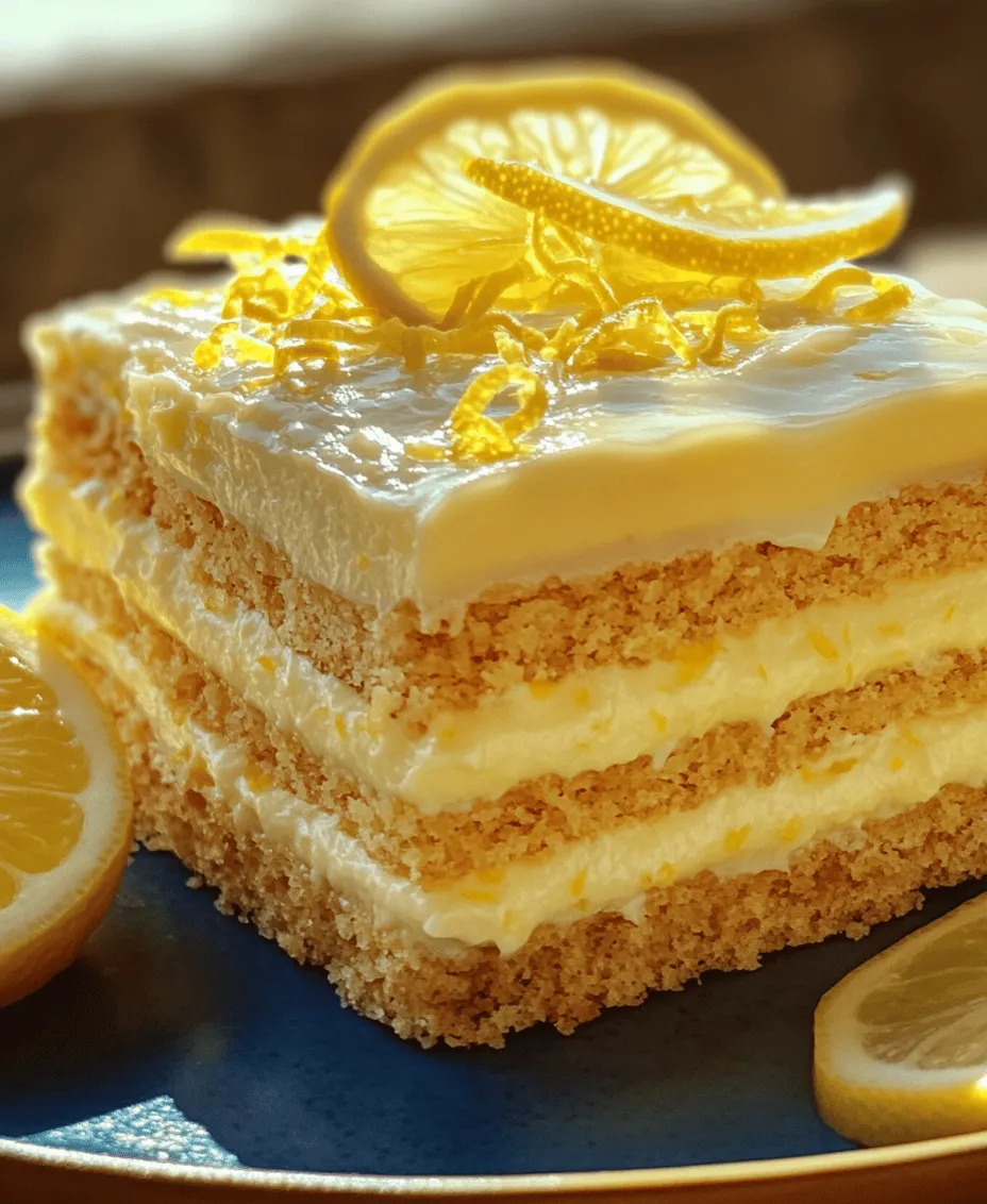 If you’re searching for a dessert that embodies the perfect balance of refreshing citrus flavor and creamy indulgence, look no further than the Luscious Lemon Éclair Cake. This delightful no-bake treat is not just a feast for the eyes but also a refreshing way to satisfy your sweet tooth, particularly during the warmer months when the last thing you want to do is turn on the oven. With its multi-layered structure and a symphony of flavors, this cake is a true showstopper that’s perfect for any gathering, from family picnics to elegant dinner parties.