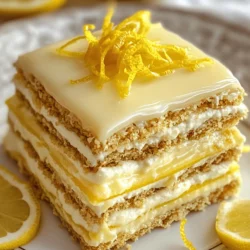 If you’re searching for a dessert that embodies the perfect balance of refreshing citrus flavor and creamy indulgence, look no further than the Luscious Lemon Éclair Cake. This delightful no-bake treat is not just a feast for the eyes but also a refreshing way to satisfy your sweet tooth, particularly during the warmer months when the last thing you want to do is turn on the oven. With its multi-layered structure and a symphony of flavors, this cake is a true showstopper that’s perfect for any gathering, from family picnics to elegant dinner parties.