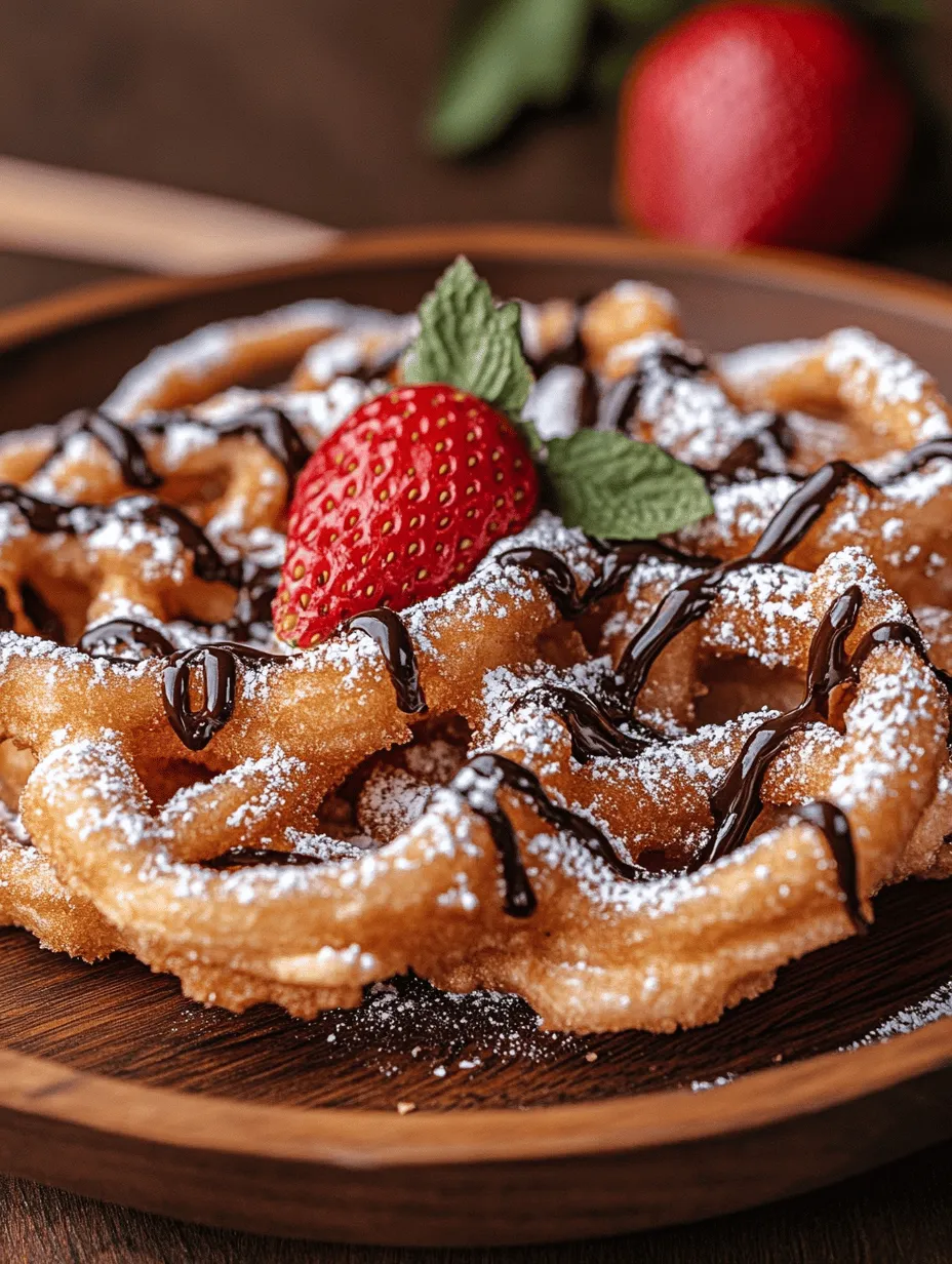 Funnel cakes have a rich history that dates back centuries. They are believed to have originated in the Middle Ages, with various cultures around the world preparing similar fried desserts. The name "funnel cake" is derived from the funnel-shaped tool used to pour the batter into hot oil, creating the iconic lace-like design that we associate with this sweet treat today. Traditionally, funnel cakes are served at fairs, carnivals, and festivals, where their warm, crispy texture and sugary topping make them a favorite among visitors.