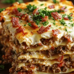 In the ever-evolving landscape of culinary creativity, few dishes capture the essence of comfort food like the Parmesan Garlic Bacon Cheeseburger Lasagna. This innovative recipe takes the beloved elements of lasagna and combines them with the hearty flavors of a cheeseburger, resulting in a dish that is not only visually appealing but also a flavor explosion on the palate. Imagine layers of tender pasta, savory ground beef, crispy bacon, and rich cheeses, all infused with the unmistakable aroma of garlic and the nutty notes of Parmesan. It's a delightful twist on two classic comfort foods that promises to satisfy even the heartiest of appetites.