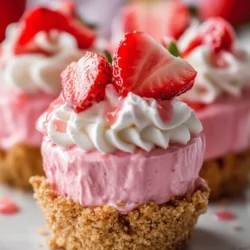 If you’re on the hunt for a dessert that combines indulgence with elegance, look no further than these irresistible strawberry crunch cheesecake bites. These delightful treats deliver a perfect harmony of creamy cheesecake and crunchy crust, making them an absolute favorite for any dessert lover. Ideal for a variety of occasions—whether you're hosting a festive party, enjoying a family gathering, or simply treating yourself to something sweet—these cheesecake bites are sure to impress.