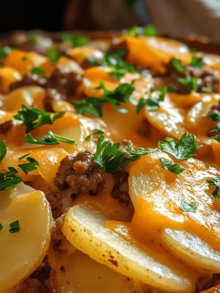 When you're in need of a warm, comforting dish that fills the home with mouthwatering aromas, look no further than this Hearty Ground Beef and Savory Potato Bake. This recipe is a beloved family favorite, perfect for cozy dinners or casual gatherings. Its layers of tender potatoes, seasoned beef, and gooey cheddar cheese create a harmonious balance of flavors that are simply irresistible. Trust me, as you serve this dish, everyone will come running to the table!