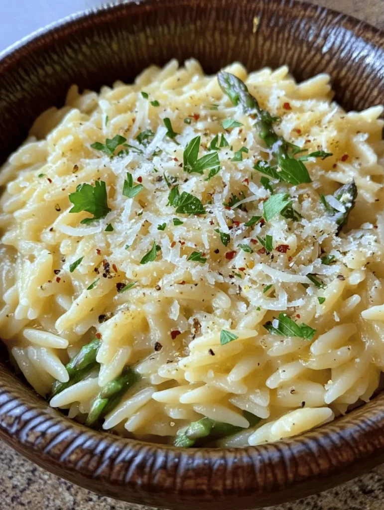 Imagine a dish that perfectly balances the zest of lemon, the creaminess of Parmesan, and the crunch of fresh asparagus. Lemon Parmesan Orzo with Asparagus is not just a meal; it's an experience. This vibrant, easy-to-make dish is perfect for a weeknight dinner or a special occasion. Not only does it deliver a creamy texture with a burst of citrus, but it also brings seasonal ingredients to the forefront. Once you've tasted this dish, you may find it becoming a staple in your kitchen, as it has in mine!