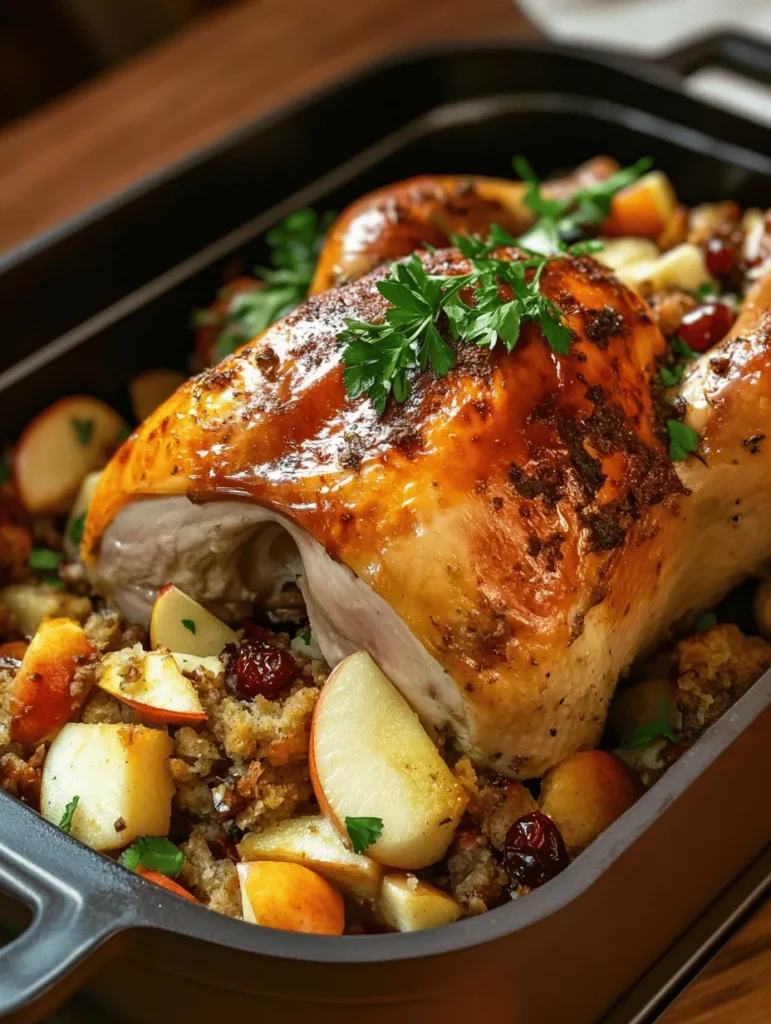 If holiday feasting brings you joy, then Turkey & Stuffing Delight is a showstopper that deserves a spot on your dinner table! This gourmet twist on a classic dish combines the juicy tenderness of a perfectly roasted turkey with a sweet and savory stuffing that will leave your family and friends raving for more. Picture golden-brown skin harboring a flavorful filling made from artisan bread, juicy apples, tart cranberries, and aromatic herbs - it’s a dish that’s sure to elevate any festive gathering!