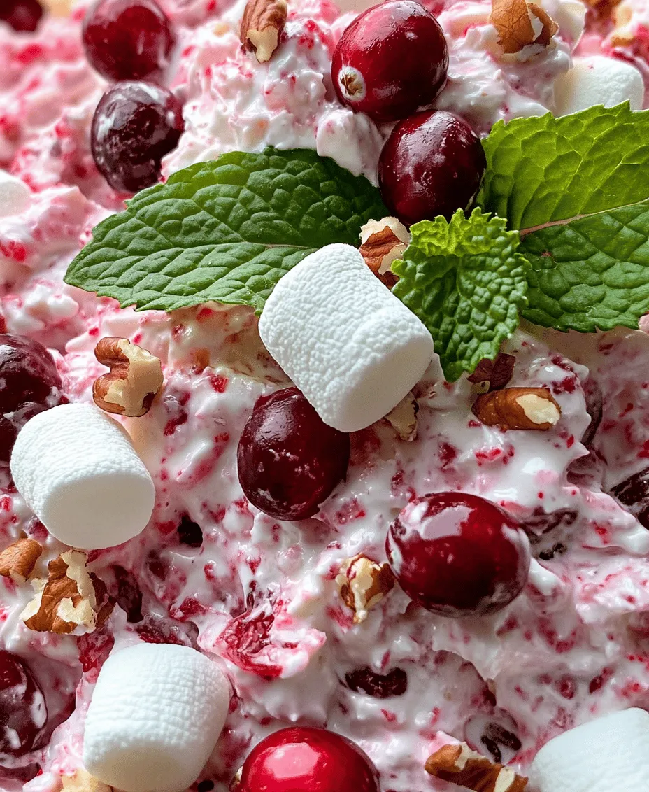 Cranberry Fluff Dessert Salad is a delightful fusion of flavors and textures that brings a unique twist to both dessert and salad categories. This dish features the tartness of cranberries, the creaminess of whipped ingredients, and a hint of sweetness, making it the ideal addition to any gathering. Its versatility allows it to shine at holiday feasts, summer picnics, and cozy family dinners alike. Guests will be charmed not only by its appealing appearance but also by the refreshing taste that balances sweetness and tartness.