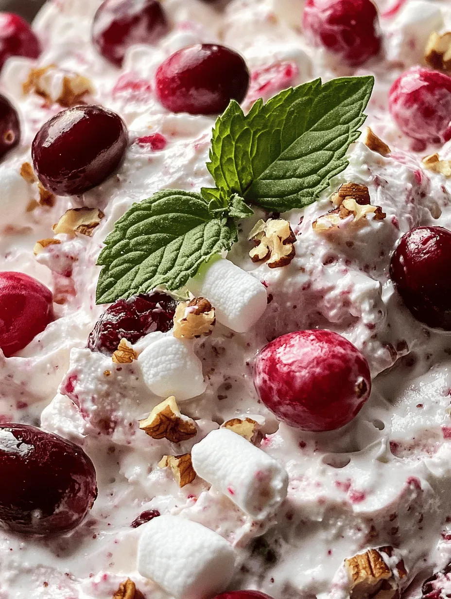 Cranberry Fluff Dessert Salad is a delightful fusion of flavors and textures that brings a unique twist to both dessert and salad categories. This dish features the tartness of cranberries, the creaminess of whipped ingredients, and a hint of sweetness, making it the ideal addition to any gathering. Its versatility allows it to shine at holiday feasts, summer picnics, and cozy family dinners alike. Guests will be charmed not only by its appealing appearance but also by the refreshing taste that balances sweetness and tartness.