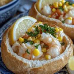 If you're seeking a comforting and unique dining experience, the Stuffed Seafood Soup Bread Bowl is the perfect dish to tantalize your taste buds. This delightful recipe combines the rich flavors of fresh seafood with the comforting warmth of a creamy soup, all elegantly served within a freshly baked bread bowl. The appeal of this dish lies not only in its taste but also in its presentation and the experience it offers. Imagine digging into a bowl of luscious seafood soup, the aroma of herbs and spices wafting through the air, and savoring every bite as you enjoy the accompanying bread, which has absorbed the savory broth.