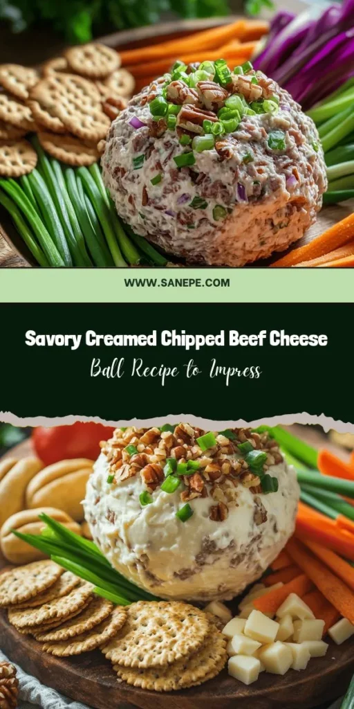 Looking for the perfect appetizer to impress your guests? Try this Creamed Chipped Beef Cheese Ball Delight! This savory treat combines creamy textures with bold flavors, making it a highlight at any gathering. Easy to prepare and packed with delicious ingredients like cream cheese, chipped beef, and flavorful seasonings, it's guaranteed to become a favorite. Serve it with assorted crackers or fresh veggies for a delightful experience! #CheeseBall #Appetizer #PartyFood #ChippedBeef #CheeseLovers #SavorySnacks