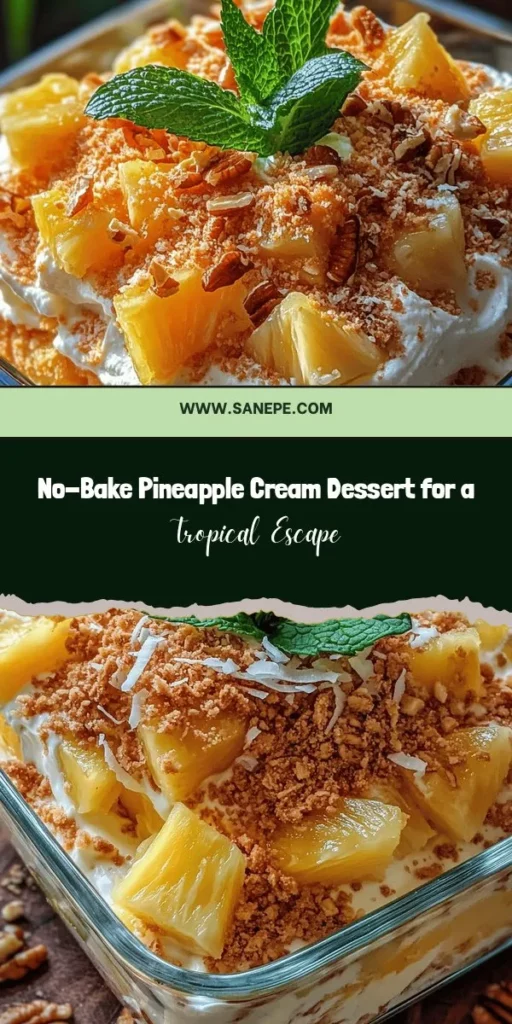 Discover the Tropical Bliss: No-Bake Pineapple Cream Dessert, the perfect refreshing treat for summer! This delightful dessert combines the bright flavors of pineapple with a creamy filling, all without turning on the oven. Easy to make and impressive to serve, it's ideal for any occasion. Enjoy the vibrant flavors of the tropics and share this sweet escape with friends and family! #NoBakeDessert #PineappleCream #TropicalTreat #SummerDesserts #EasyRecipes