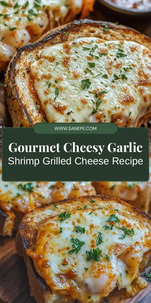 Elevate your comfort food game with this Cheesy Garlic Bread Shrimp Grilled Cheese! This gourmet twist combines succulent shrimp with rich cheeses and aromatic garlic, all nestled between crispy sourdough bread. Whether it's for a cozy night in or a dinner party, this mouthwatering sandwich is sure to impress. Enjoy every indulgent bite for a delicious seafood experience like no other! #GrilledCheese #SeafoodLovers #GourmetCooking #Foodie #ComfortFood #CheeseLovers #ShrimpRecipes #Sourdough #Yummy