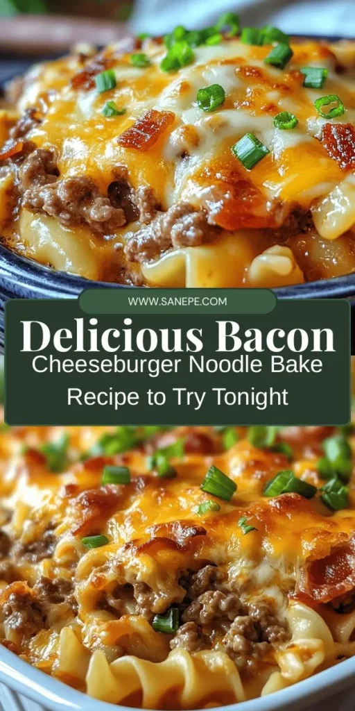 Indulge in the ultimate comfort food with our Bacon Cheeseburger Noodle Bake! This hearty casserole brings together crispy bacon, juicy ground beef, gooey cheddar, and tender noodles for a dish that feels like a warm hug on a plate. Perfect for busy weeknights or gatherings, it's both filling and delicious. Easy to prepare and customizable for all dietary needs! Get ready to impress your family and friends! #ComfortFood #Casserole #BaconCheeseburger #NoodleBake #FamilyDinner #EasyRecipes #Foodie