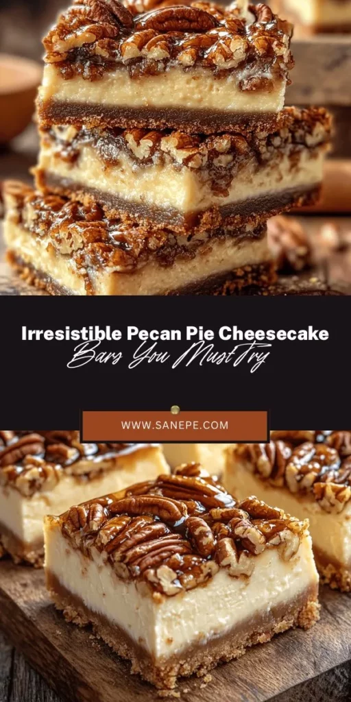 Craving a dessert that wows? Try these Delicious Pecan Pie Cheesecake Bars! Combining the rich creaminess of cheesecake with the nutty sweetness of pecans, this treat is perfect for any occasion. Easy to make and beautifully presented, they’re a great addition to holiday gatherings or family dinners. Gluten-free and vegan adaptations make them versatile for everyone. Enjoy this culinary delight and elevate your dessert game! #PecanPie #CheesecakeBars #DessertRecipe #BakingJoy #FoodieFavorites