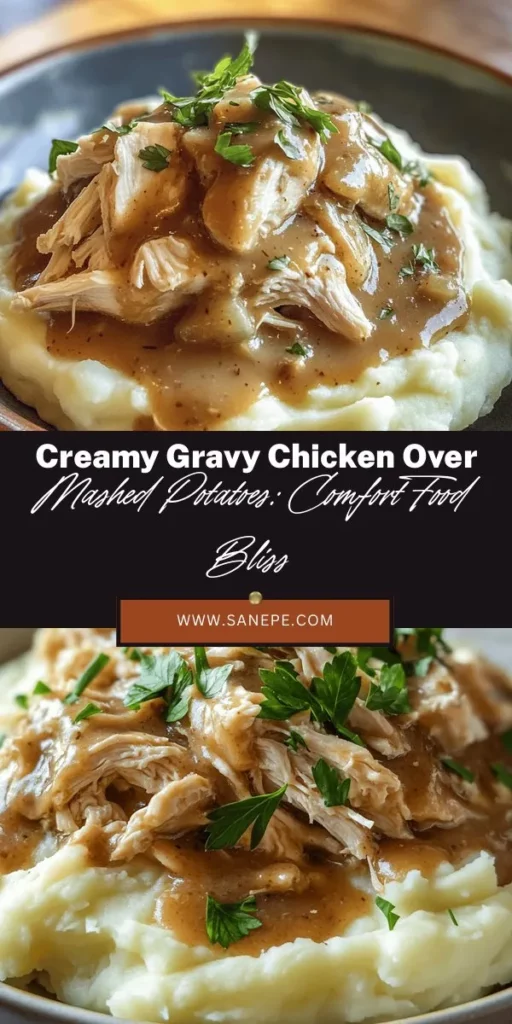 Indulge in the ultimate comfort food with Savory Shredded Chicken with Creamy Gravy Over Mashed Potatoes! This delicious dish features tender, shredded chicken coated in a rich gravy, served atop fluffy mashed potatoes. Perfect for family dinners or gatherings with friends, it's a meal that warms the heart and soul. Follow our simple steps to create this mouthwatering classic that everyone will love! #ComfortFood #ChickenRecipes #MashedPotatoes #HomeCooking #Foodie