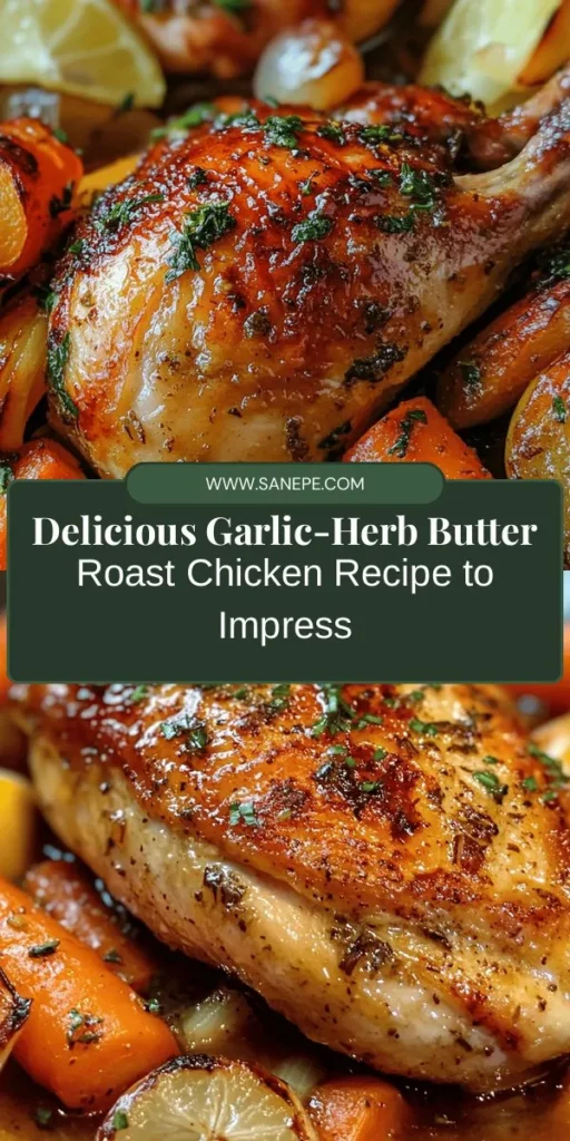 Indulge in the mouthwatering flavors of Garlic-Herb Butter Roast Chicken! This simple yet impressive recipe features succulent chicken infused with fresh herbs, garlic, and rich butter, making it perfect for any occasion. Whether it's a festive gathering or a cozy family dinner, this dish is sure to impress. Enjoy juicy meat and crispy skin with delightful aromas that will linger in your kitchen. Try it today for a truly heartwarming meal! #RoastChicken #Cooking #Recipes #ComfortFood #GarlicButter