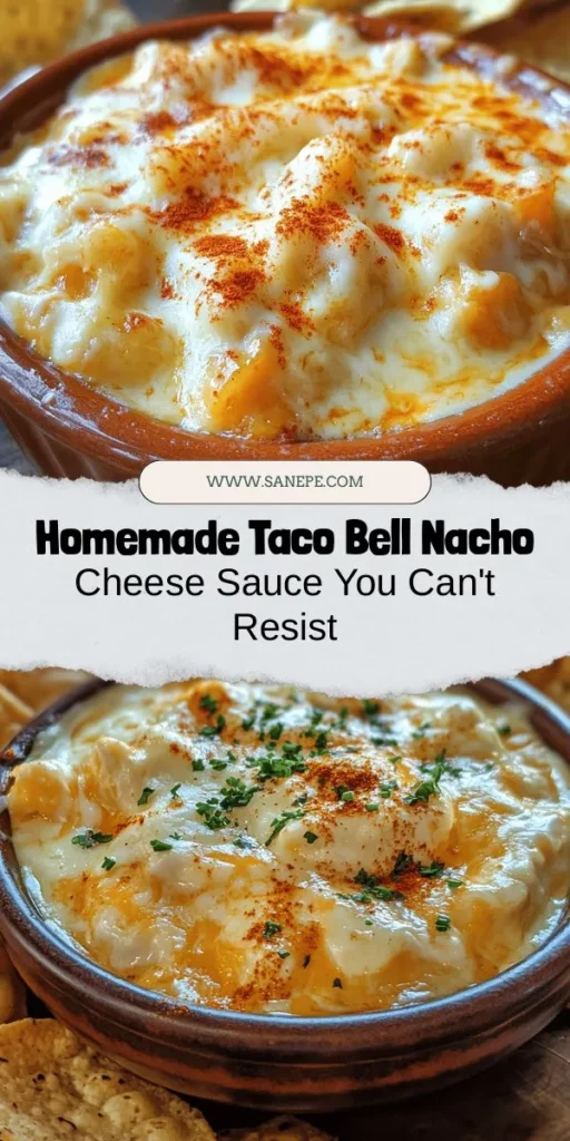 Dive into the world of indulgent snacking with the Ultimate Taco Bell Nacho Cheese Sauce recipe! This creamy, rich sauce is perfect for nachos, burgers, or even as a veggie dip. Made with sharp cheddar, pepper jack, and a blend of spices, it's easy to customize to your taste. Elevate your gatherings and cozy nights in with this delicious homemade treat that rivals your favorite fast-food flavor. #TacoBell #NachoCheese #HomemadeRecipes #SnackIdeas #ComfortFood