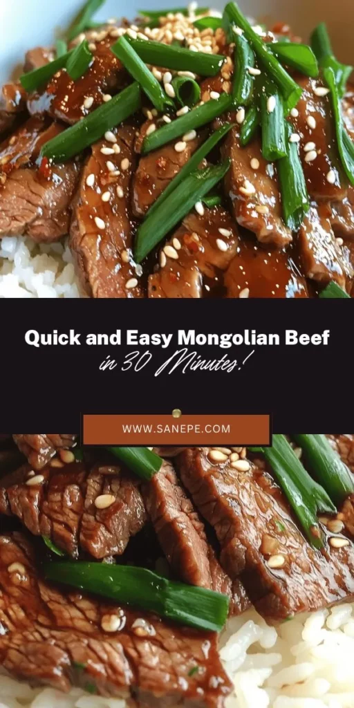 Indulge in the flavorful delight of Easy Mongolian Beef! This quick recipe combines tender flank steak with a sweet and savory sauce, perfect for busy weeknights. In just 30 minutes, you can serve a gourmet meal with minimal effort. Customize with your favorite veggies or substitute the beef for a lighter version. Impress your family and friends with this delicious dish that brings restaurant flavors to your kitchen! #MongolianBeef #DinnerRecipe #EasyCooking #QuickMeals #Foodie