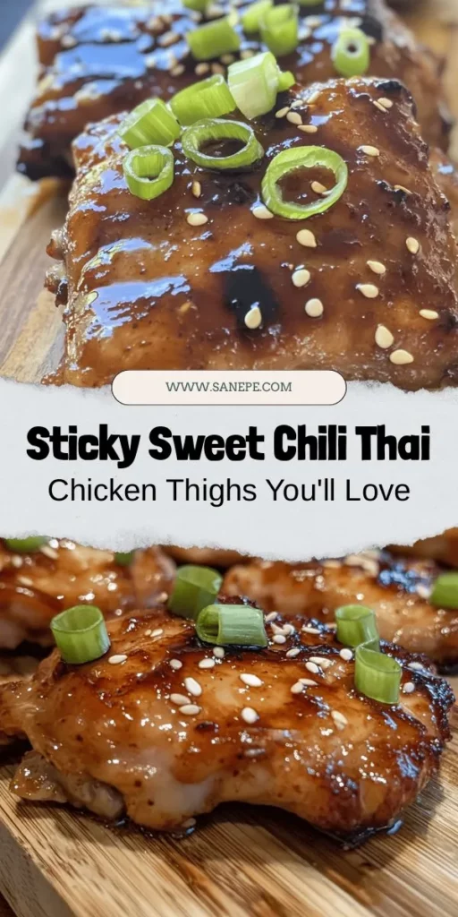 Discover the deliciousness of Sweet Chili Glazed Thai Boneless Chicken Thighs! This recipe blends sweet and savory flavors, making it a perfect dish for any occasion. Tender chicken thighs are coated in a sticky, flavorful glaze that elevates your meal. Plus, it's easy to customize for your taste! Serve alongside jasmine rice and fresh veggies for a truly satisfying dining experience. Dive into Thai cuisine tonight! #ThaiCooking #ChickenRecipes #SweetChiliGlaze #FamilyDinner #EasyRecipes