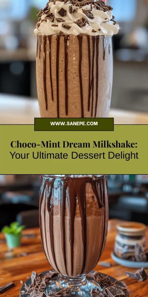 Indulge in the luscious Choco-Mint Dream Milkshake, a perfect blend of rich chocolate and refreshing mint! This delightful treat is easy to make and ideal for any occasion, whether it's a casual family night or a festive celebration. With minimal prep time, gather high-quality chocolate ice cream, whole milk, and peppermint extract for a delicious experience. Top it with whipped cream and garnishes for that extra touch! #Milkshake #ChocoMint #DessertRecipe #Foodie #TreatYourself #Yum