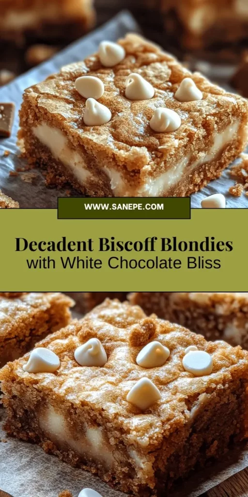 Indulge in the delightful goodness of Fudgy White Chocolate Biscoff Blondies! This decadent dessert combines the chewy texture of classic blondies with the rich flavors of creamy Biscoff spread and gooey white chocolate chips. Perfect for sharing at gatherings or enjoying on a cozy night in, these blondies are a must-try! Follow the recipe for an unforgettable treat that will satisfy all your sweet cravings. #Blondies #Dessert #Baking #Chocolate #Biscoff #SweetTreats #HomemadeDelights