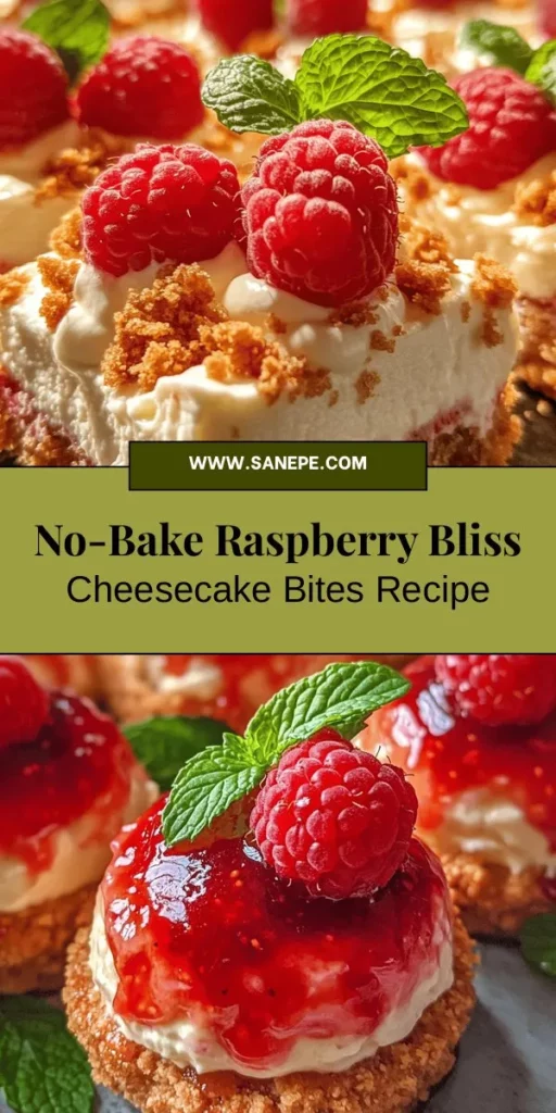 Indulge in the delightful world of no-bake desserts with these Easy Raspberry Bliss Cheesecake Bites! Packed with creamy cheesecake and the vibrant sweetness of fresh raspberries, they offer a perfect balance of flavor and convenience. These charming bites are easy to prepare and ideal for any occasion, whether it's a casual gathering or a special celebration. Impress your guests with these guilt-free treats! #Dessert #NoBake #CheesecakeBites #RaspberryBliss #SweetTreats