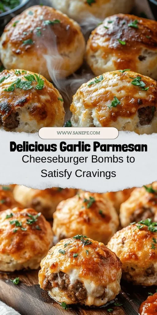 Discover the ultimate comfort food with Garlic Parmesan Cheeseburger Bombs! These delightful bites combine the juicy flavors of cheeseburgers with buttery biscuit dough, rich garlic, and savory Parmesan. Perfect for game day, family dinners, or any gathering, these bombs are easy to make and sure to impress. Enjoy them with your favorite dipping sauces for an unforgettable treat! #ComfortFood #CheeseburgerBombs #GarlicParmesan #EasyRecipes #FingerFood #DeliciousBites #FoodieFun