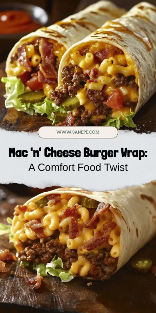 Indulge in the ultimate comfort food fusion with the Mac 'n' Cheese Burger Wrap! This delicious recipe combines creamy mac and cheese with savory ground beef, all wrapped in a soft tortilla. Perfect for family dinners or casual gatherings, it’s customizable to suit your taste. Add crispy bacon, fresh lettuce, or your favorite toppings for a unique twist. Try this fun and satisfying dish that everyone will love! #MacnCheese #BurgerWrap #ComfortFood #RecipeIdeas #Foodie