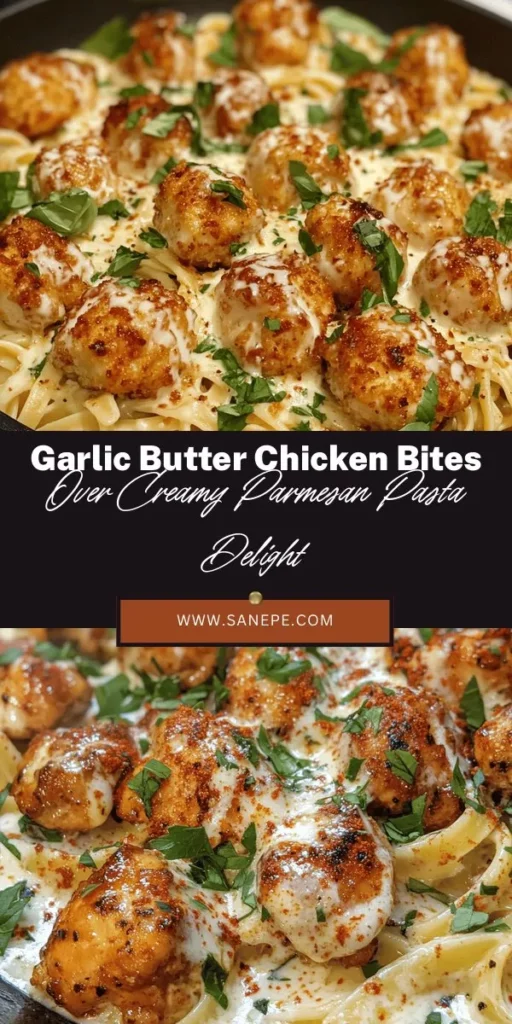 Indulge in the irresistible Garlic Butter Chicken Bites with Creamy Parmesan Pasta, a delightful comfort food that’s perfect for family dinners or special gatherings. Tender chicken coated in rich garlic butter pairs beautifully with luxurious creamy pasta, creating a dish that feels like a warm hug. Quick to prepare in under 30 minutes, it's adaptable for various tastes and dietary preferences. Elevate your meal tonight! #GarlicButterChicken #CreamyPasta #ComfortFood #EasyRecipes #DinnerIdeas