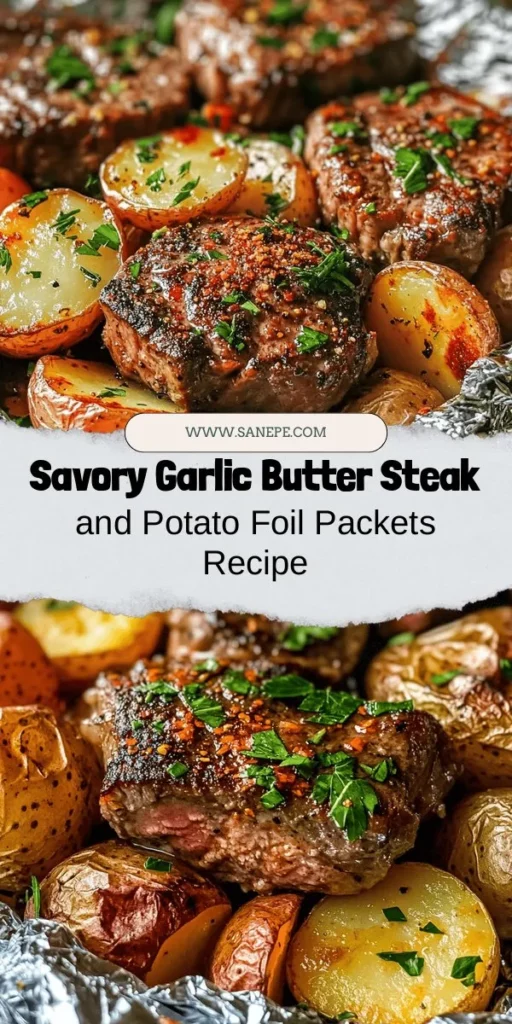 Discover the deliciousness of Garlic Butter Steak and Potato Foil Packets! This easy, one-pan meal features tender sirloin steak and creamy baby potatoes, all wrapped in a flavorful garlic butter sauce. Perfect for busy nights or outdoor grilling, these foil packets lock in moisture and enhance flavors while offering minimal cleanup. Customize with your favorite veggies and seasonings for a hearty, satisfying dish. Try this comforting recipe today! #SteakDinner #FoilPackets #ComfortFood #EasyMeals #GarlicButter #WeeknightDinner #CookingTips