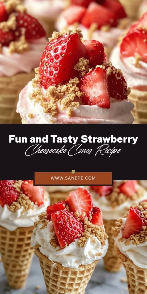 Satisfy your sweet tooth with these Strawberry Cheesecake Cones! This fun dessert beautifully merges creamy cheesecake with juicy strawberries in a crunchy cone. Perfect for picnics, summer gatherings, or a simple indulgence at home, these cones are as delicious as they are visually appealing. Follow the easy steps to create this delightful treat that everyone will love! #DessertIdeas #StrawberryCheesecake #SummerTreats #BakingFun #EasyRecipes