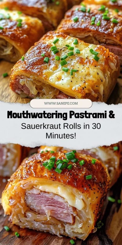 Discover the delicious fusion of flavors in Pastrami & Sauerkraut Rolls! This easy recipe combines rich, smoky pastrami, tangy sauerkraut, and creamy Swiss cheese wrapped in a soft tortilla. Perfect as a snack, lunch, or appetizer, these rolls come together in under 30 minutes, making them ideal for busy days. Customize with your favorite ingredients for a unique twist. Dive into this savory treat today! #Pastrami #Sauerkraut #Rolls #QuickRecipe #FusionFood #DeliciousEats #EasyCooking #SnackIdeas #Foodie