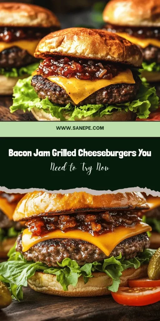 Indulge in the ultimate flavor experience with these Bacon Jam Grilled Cheeseburgers! This gourmet twist on the classic combines juicy beef patties with melted sharp cheddar and a sweet-savory bacon jam that's simply irresistible. Perfect for barbecues or special occasions, these burgers are guaranteed to impress. Get ready to elevate your burger night and enjoy every delicious bite! #BaconJam #GrilledCheeseburgers #GourmetBurgers #BBQRecipes #FoodieFavorites #DeliciousEats