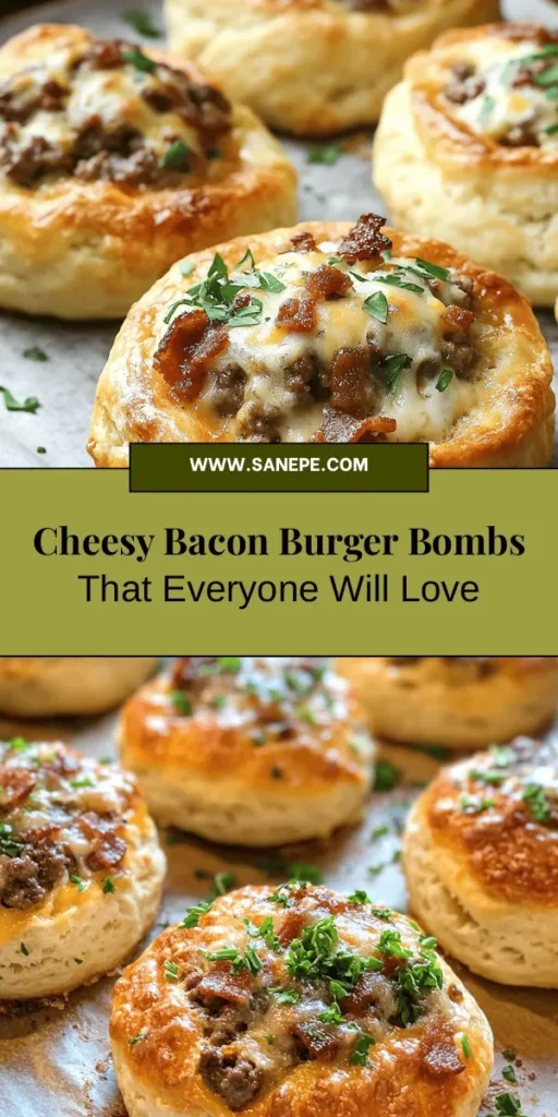 Indulge in the delightful flavors of Garlic Parmesan Bacon Cheeseburger Bombs! This innovative recipe wraps smoky bacon, juicy ground beef, and gooey cheese in flaky biscuit dough, creating a mouthwatering snack perfect for any occasion. Whether for game day or family dinners, these savory treats are sure to impress! Get ready to enjoy this tasty twist on the classic cheeseburger. #CheeseburgerBombs #ComfortFood #SnackIdeas #GameDayEats #FoodieFun