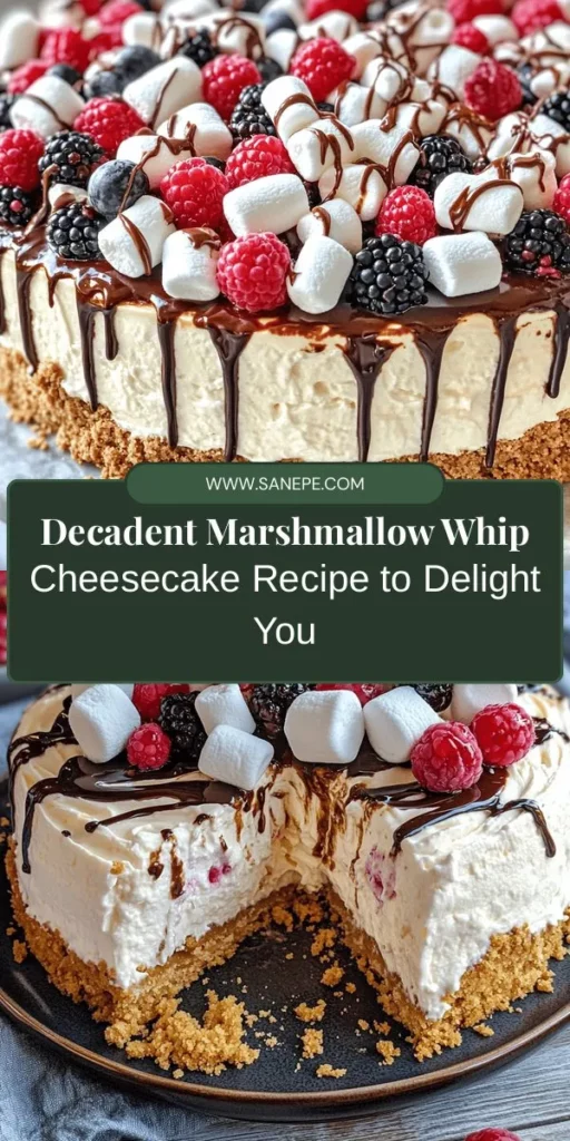 Elevate your dessert game with this Marshmallow Whip Cheesecake that’s as creamy as it is dreamy! Featuring a buttery graham cracker crust and a light, fluffy marshmallow filling, this cheesecake is perfect for sweet lovers. Simple steps guide you through creating this show-stopping treat that’s visually stunning and irresistibly delicious. Ideal for gatherings, celebrations, or a special treat at home. Dive into cheesecake bliss today! #Cheesecake #DessertRecipes #SweetTreats #Baking #Foodie #MarshmallowWhip