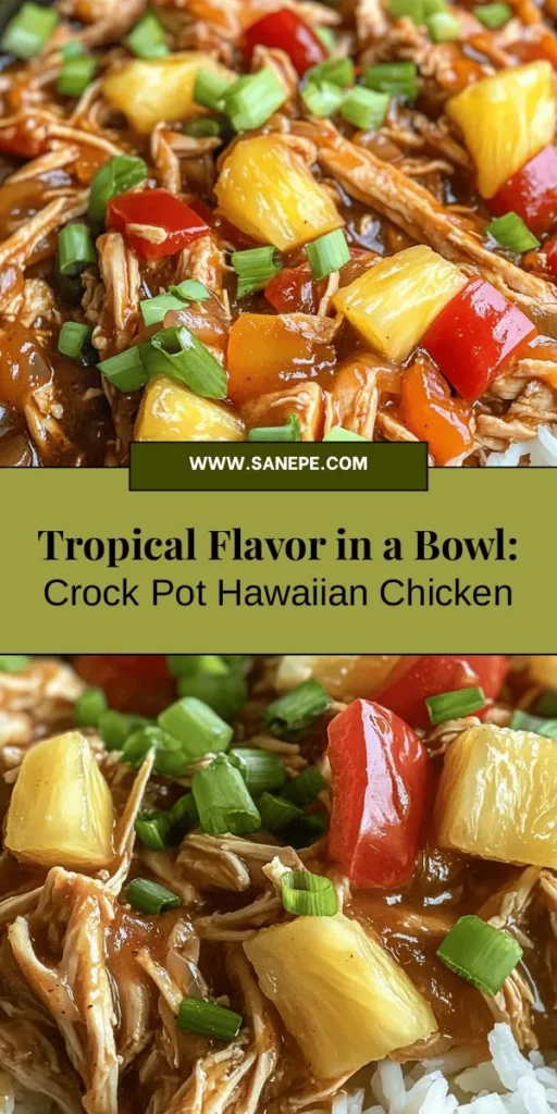 Transport your taste buds to the tropics with this Crock Pot Sticky Hawaiian Chicken! This easy and flavorful recipe features tender chicken thighs marinated in a luscious, sticky sauce with pineapple juice, soy sauce, and a touch of sweetness. Perfect for busy nights or gatherings, it's a one-pot wonder that requires minimal cleanup. Serve it over rice or in wraps for a delightful meal that impresses every time! #CrockPot #HawaiianChicken #EasyRecipes #SlowCookerMeals #TropicalFlavors