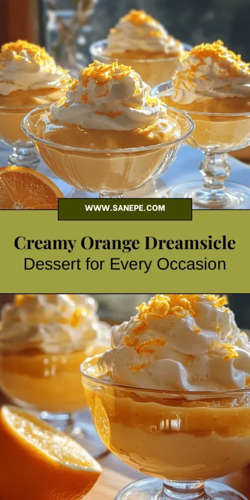 Indulge in a refreshing burst of summer with the Orange Creamsicle Delight! This heavenly dessert combines fresh orange juice and creamy goodness for a nostalgic treat perfect for any occasion. With simple ingredients like heavy cream, sugar, and a hint of vanilla, it's easy to make and irresistible to enjoy. Elevate your dessert game with this citrusy delight that balances sweetness and tang. Perfect for gatherings or a sweet retreat! #Dessert #Citrus #OrangeCreamsicle #SummerTreat #HomemadeDelight #RecipeShare #SweetTooth