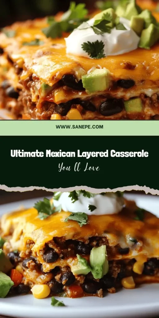 Dive into the delicious world of Mexican cuisine with this ultimate Mexican Layered Casserole recipe! Perfect for family dinners or a gathering with friends, this vibrant dish combines seasoned meat, fresh veggies, and melted cheese in delightful layers. It's easy to customize to suit any dietary needs! With simple ingredients and straightforward steps, you'll create a comforting meal everyone will love. Get ready to impress! #MexicanCasserole #EasyRecipes #ComfortFood #FamilyDinner #DeliciousMeals #LayeredDishes #TacoNight