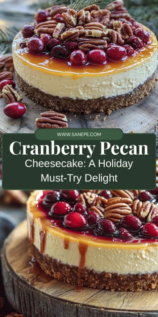 Celebrate the holiday season with a stunning Cranberry Pecan Cheesecake Delight that is sure to impress! This creamy cheesecake blends the tartness of fresh cranberries with the nutty crunch of pecans, creating a perfect festive dessert. Ideal for family gatherings, it offers a combination of flavors and textures that evoke warmth and togetherness. Create lasting memories around the table with this delightful treat. #Cheesecake #HolidayDessert #CranberryPecan #FestiveBaking #DessertGoals #FamilyRecipe