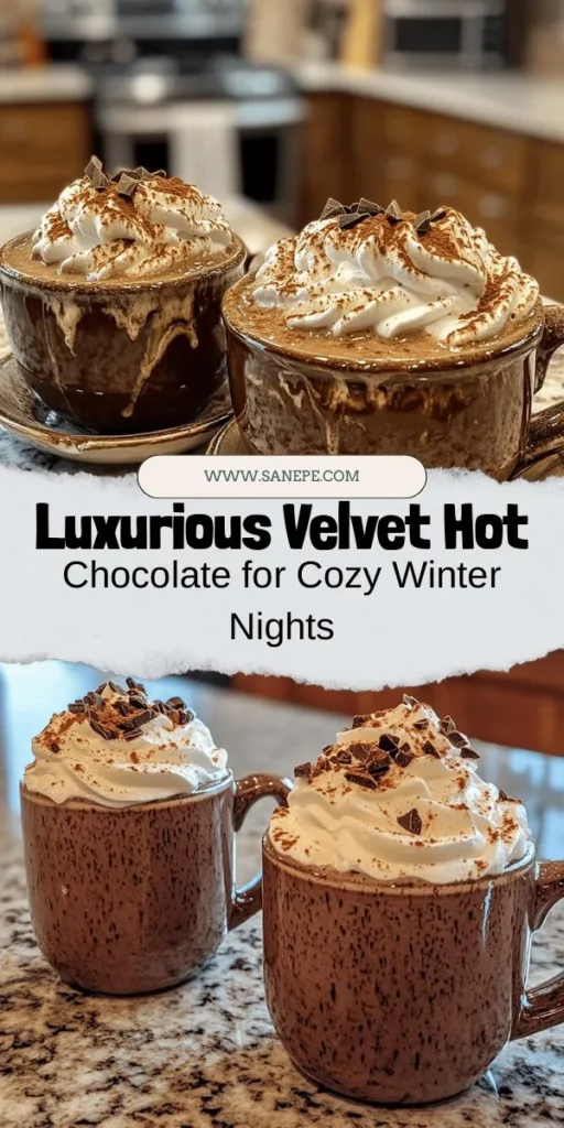 Warm up your winter nights with a cup of Decadent Velvet Hot Chocolate! This luxurious twist on the classic drink combines whole milk, heavy cream, semi-sweet chocolate chips, and a pinch of sea salt for a rich, velvety texture that delights the senses. Top it off with whipped cream and dark chocolate shavings for a gourmet touch. Perfect for cozy evenings or holiday gatherings! #HotChocolate #WinterIndulgence #CozyDrink #ChocolateLovers #RecipeInspiration #ComfortFood