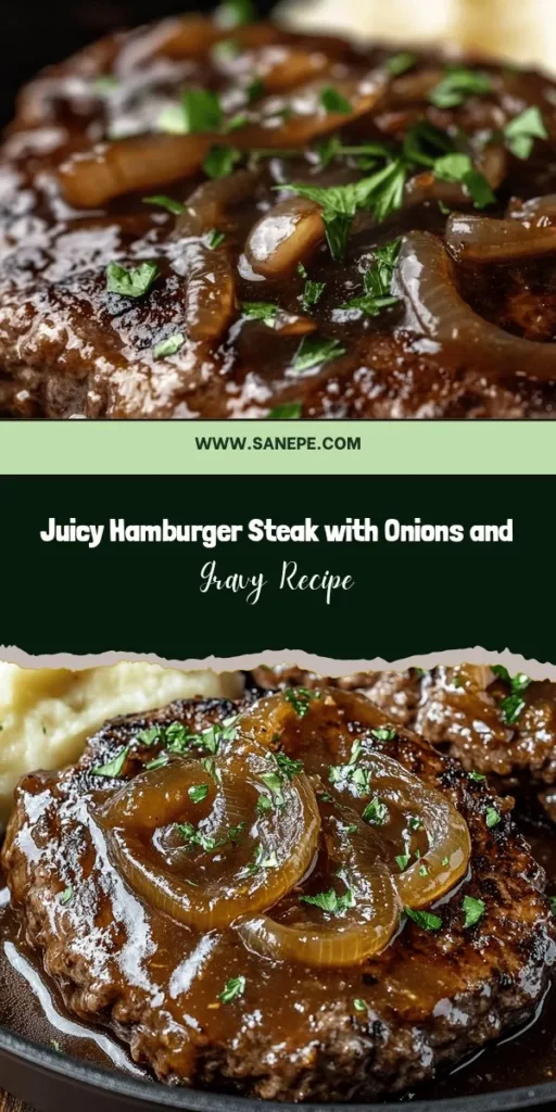 Indulge in a heartwarming classic with this juicy hamburger steak topped with savory onions and rich gravy. Perfect for family gatherings or cozy weeknight dinners, this dish highlights the nostalgic comfort of home cooking. Made from simple, wholesome ingredients, the recipe is quick to prepare, ensuring everyone enjoys a delightful meal. Pair with mashed potatoes, rice, or crusty bread to soak up the delicious gravy! #ComfortFood #HamburgerSteak #HomeCooking #EasyRecipes