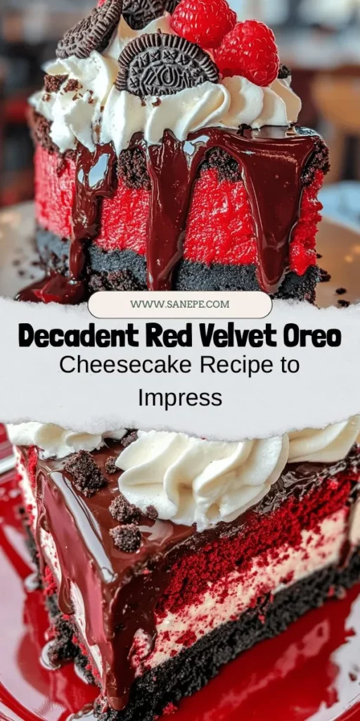 Indulge in a slice of happiness with this stunning Red Velvet Oreo Cheesecake topped with rich chocolate ganache! This decadent dessert combines the moist, flavorful red velvet layer with a creamy Oreo cheesecake filling, creating a perfect balance of flavors and textures. Ideal for birthdays, anniversaries, or just because! Follow our easy recipe to create this show-stopping treat and impress your guests. #RedVelvet #Cheesecake #DessertGoals #BakeryInspiration #ChocolateGanache