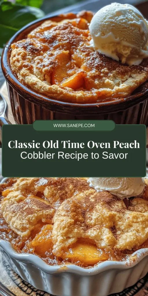 Indulge in the nostalgia of Old Time Oven Peach Cobbler, a classic dessert that captures the essence of summer gatherings and warm family memories. This delightful recipe features juicy peaches enveloped in a flaky, buttery crust that's easy enough for any home cook. Perfect for special occasions or just a sweet treat, each slice is sure to impress! Try it warm with a scoop of vanilla ice cream for the ultimate comfort experience. #PeachCobbler #ClassicDesserts #Baking #HomemadeGoodness #SummerTreats