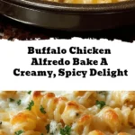 Transform your dinner routine with this mouthwatering Buffalo Chicken Alfredo Bake! This creamy and spicy dish combines tender rotini pasta, flavorful shredded rotisserie chicken, zesty buffalo sauce, and rich Alfredo sauce, all topped with melty mozzarella and blue cheese. Perfect for weeknight meals or gatherings, this recipe is not only a crowd-pleaser but also a great way to use leftovers. Plus, you can customize it with vegetarian or dairy-free options! Discover how to make this delicious bake and impress your family and friends. Happy cooking!