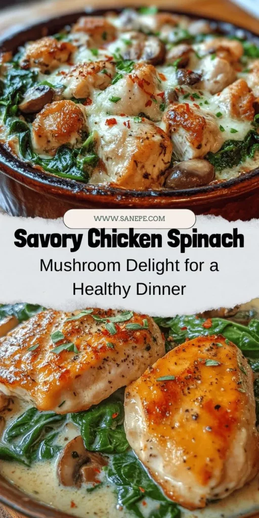 Looking for a delicious and nutritious meal? Try this Savory Chicken Spinach and Mushroom Delight! With tender chicken, earthy mushrooms, and vibrant spinach in a creamy sauce, this dish balances flavor and health perfectly. It’s packed with protein, vitamins, and minerals, making it a great choice for any occasion. Plus, it's customizable based on dietary needs. Get ready to impress your taste buds and nourish your body! #HealthyRecipes #ChickenDinner #CookingAtHome #MushroomLovers #SpinachRecipes #MealPrep