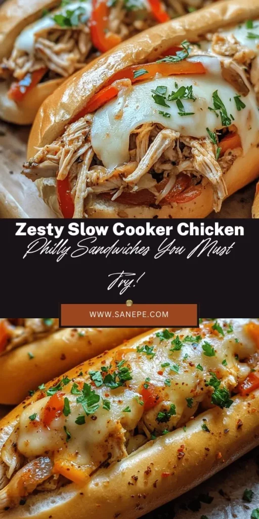 Make mealtime a breeze with these Zesty Slow Cooker Chicken Philly Sandwiches! This family favorite combines tender, shredded chicken, fresh veggies, and gooey provolone cheese for a delightful treat, perfect for busy nights or casual gatherings. Loaded with flavor and easy to prepare, they’re sure to be a hit at your dinner table. Dive into the joy of slow cooking and watch everyone ask for seconds! #SlowCooker #ChickenPhilly #EasyDinner #ComfortFood #FamilyFavorite #MealPrep #Yummy